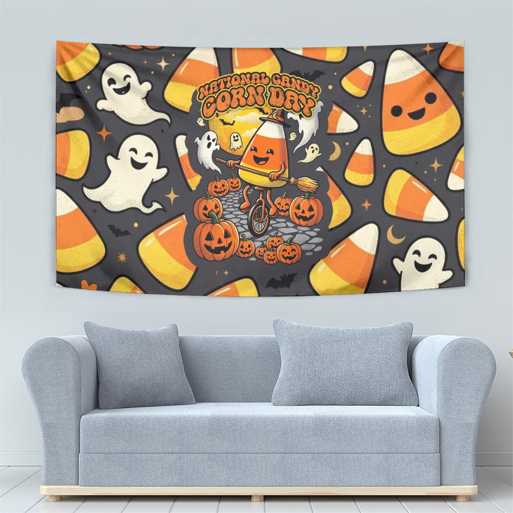 National Candy Corn Day Tapestry Spooky Cute Candy Corn Skater Ghost Halloween