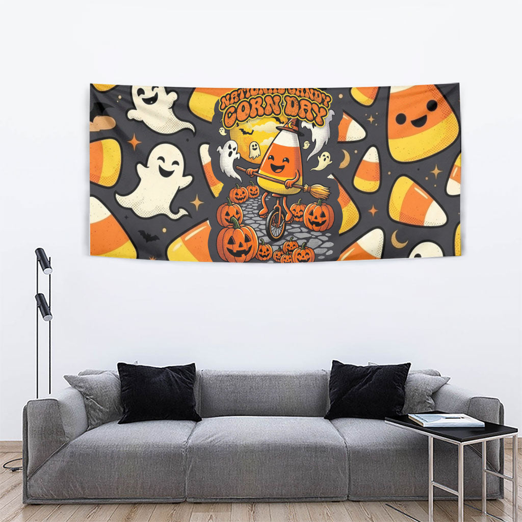 National Candy Corn Day Tapestry Spooky Cute Candy Corn Skater Ghost Halloween