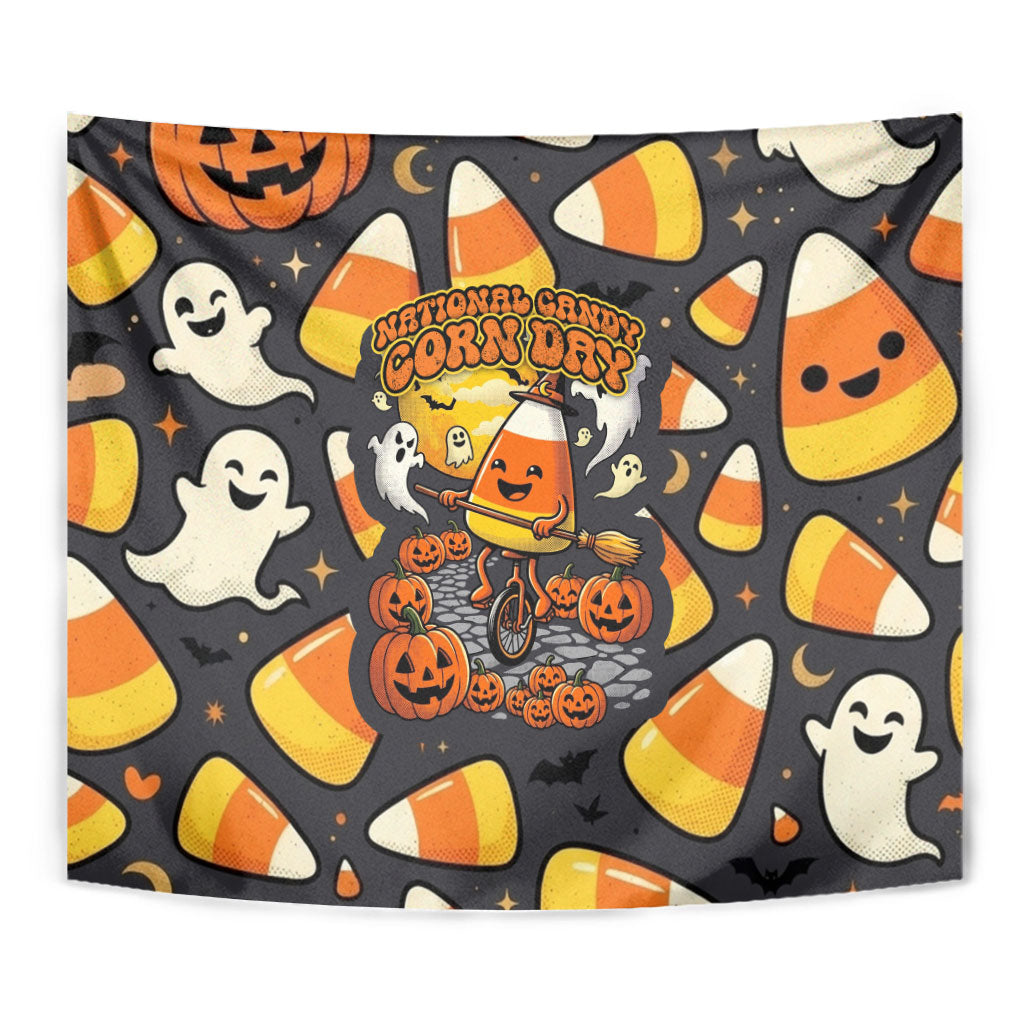 National Candy Corn Day Tapestry Spooky Cute Candy Corn Skater Ghost Halloween