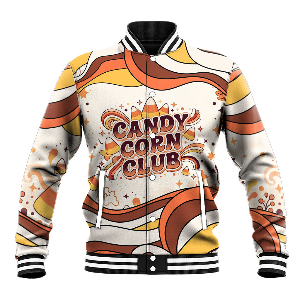 National Candy Corn Day Baseball Jacket Retro Wavy Groovy Candy Corn Club Autumn