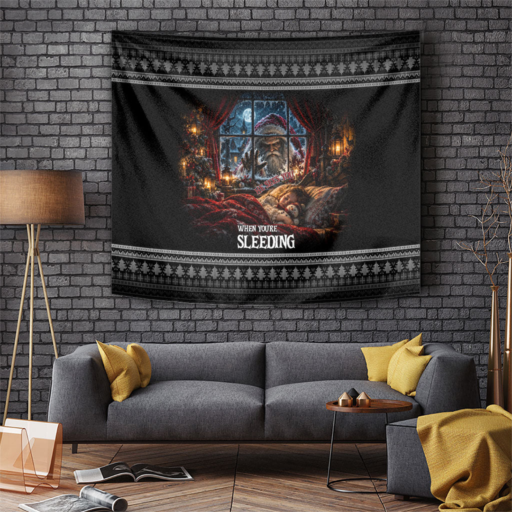 Hail Santa He Sees You When Youre Sleeping Tapestry Christmas Gothic Horror Creepy Dark Fantasy Alternative