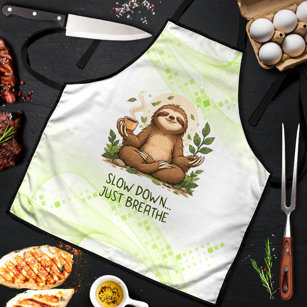 Meditating Sloth Hermit Day Apron Just Breathe Mindfulness Coffee Animal
