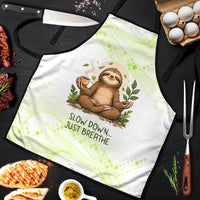 Meditating Sloth Hermit Day Apron Just Breathe Mindfulness Coffee Animal