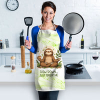 Meditating Sloth Hermit Day Apron Just Breathe Mindfulness Coffee Animal