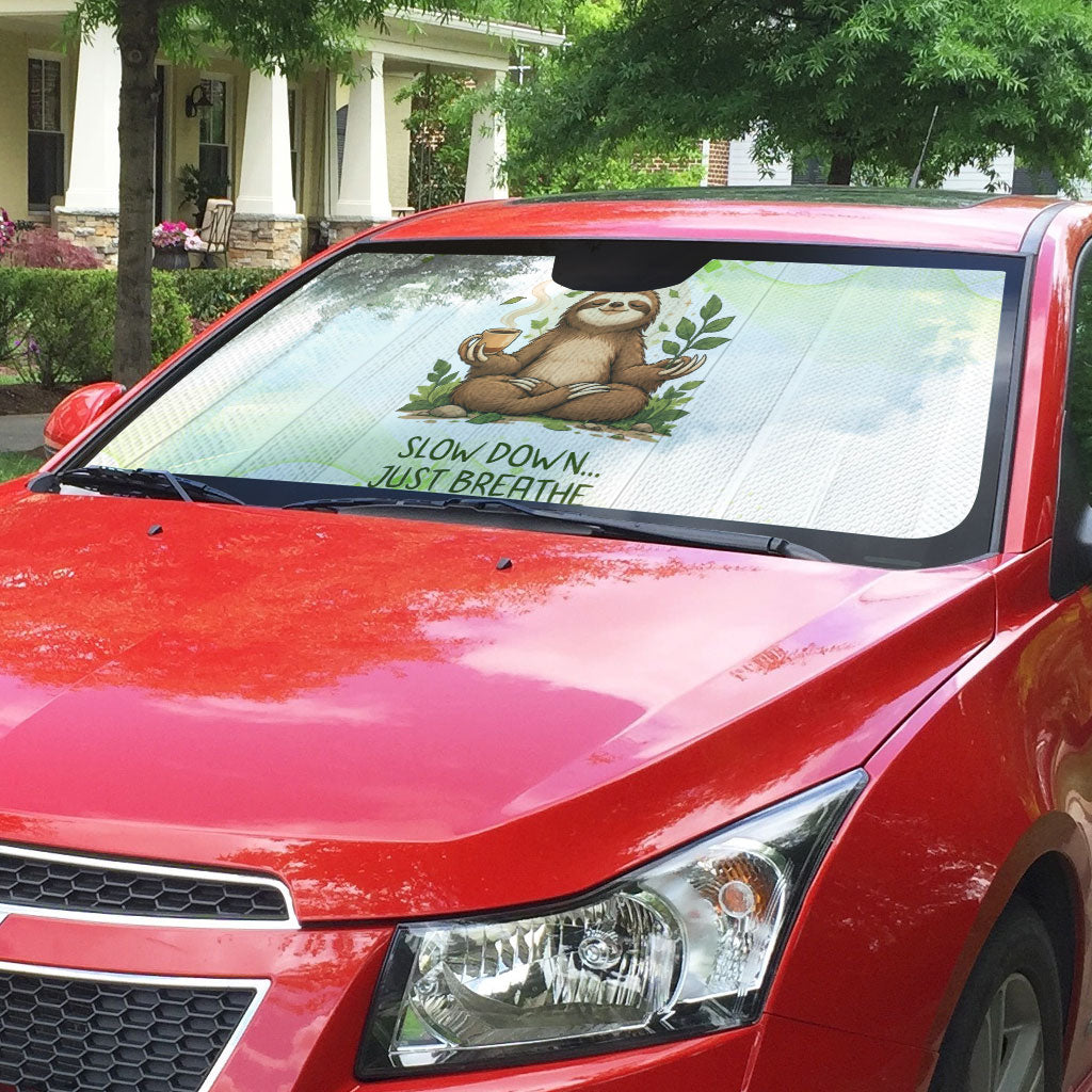 Meditating Sloth Hermit Day Auto Sun Shade Just Breathe Mindfulness Coffee Animal