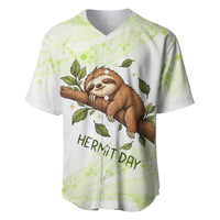 Meditating Sloth Hermit Day Baseball Jersey Just Breathe Mindfulness Coffee Animal