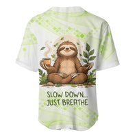 Meditating Sloth Hermit Day Baseball Jersey Just Breathe Mindfulness Coffee Animal