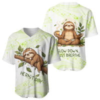 Meditating Sloth Hermit Day Baseball Jersey Just Breathe Mindfulness Coffee Animal