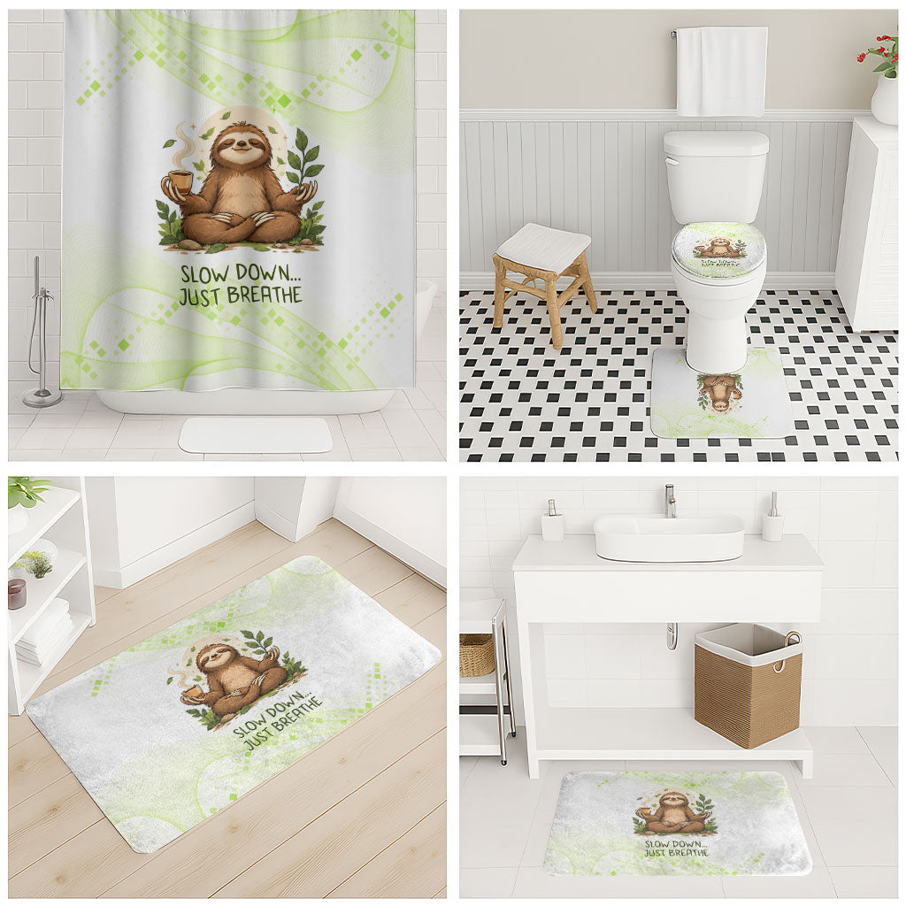 Meditating Sloth Hermit Day Bathroom Set Just Breathe Mindfulness Coffee Animal