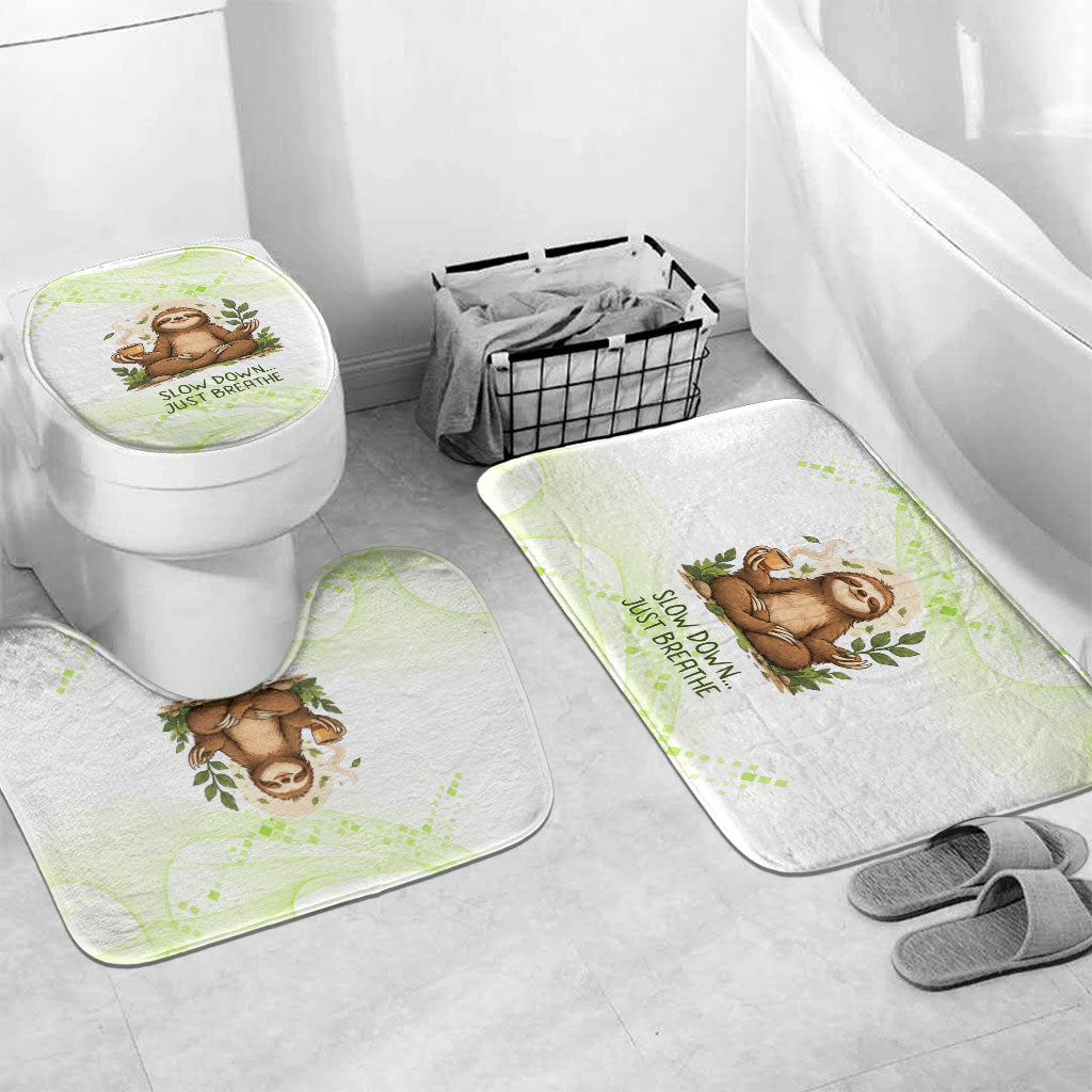 Meditating Sloth Hermit Day Bathroom Set Just Breathe Mindfulness Coffee Animal