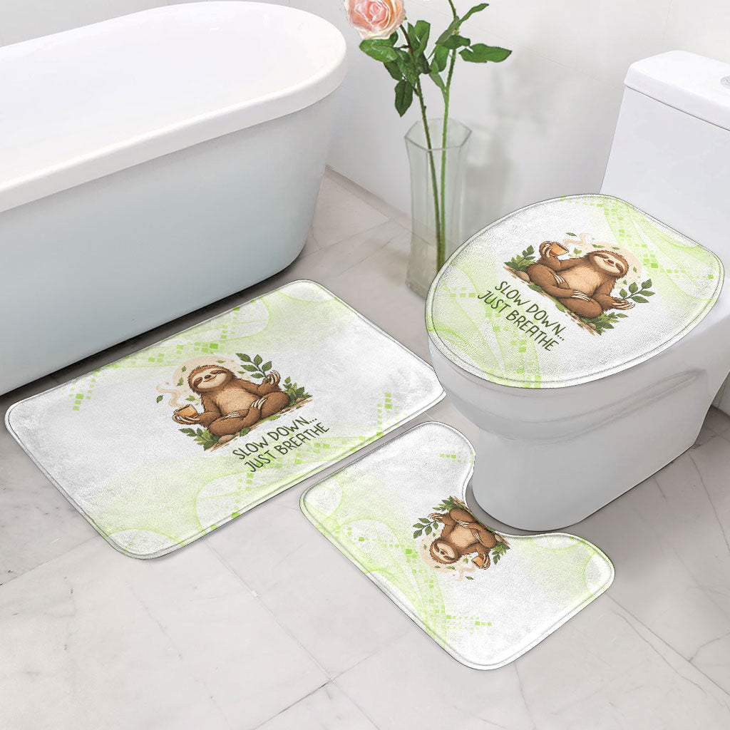 Meditating Sloth Hermit Day Bathroom Set Just Breathe Mindfulness Coffee Animal