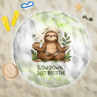 Meditating Sloth Hermit Day Beach Blanket Just Breathe Mindfulness Coffee Animal