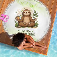 Meditating Sloth Hermit Day Beach Blanket Just Breathe Mindfulness Coffee Animal