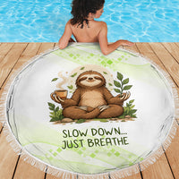 Meditating Sloth Hermit Day Beach Blanket Just Breathe Mindfulness Coffee Animal