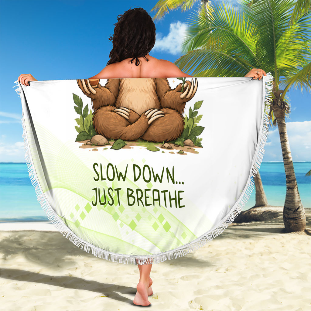 Meditating Sloth Hermit Day Beach Blanket Just Breathe Mindfulness Coffee Animal