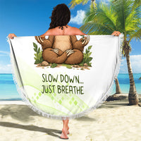 Meditating Sloth Hermit Day Beach Blanket Just Breathe Mindfulness Coffee Animal