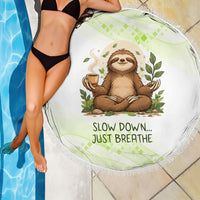 Meditating Sloth Hermit Day Beach Blanket Just Breathe Mindfulness Coffee Animal