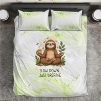 Meditating Sloth Hermit Day Bedding Set Just Breathe Mindfulness Coffee Animal