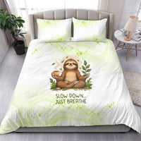 Meditating Sloth Hermit Day Bedding Set Just Breathe Mindfulness Coffee Animal