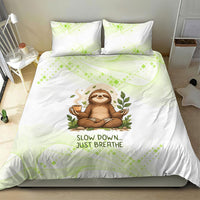 Meditating Sloth Hermit Day Bedding Set Just Breathe Mindfulness Coffee Animal