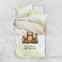 Meditating Sloth Hermit Day Bedding Set Just Breathe Mindfulness Coffee Animal