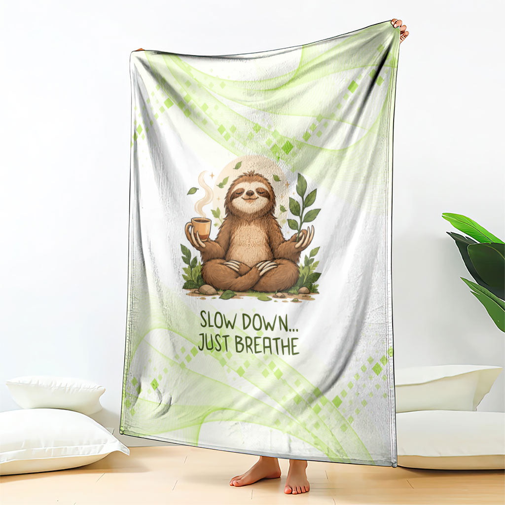 Meditating Sloth Hermit Day Blanket Just Breathe Mindfulness Coffee Animal