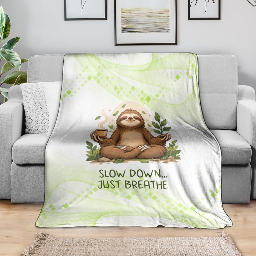 Meditating Sloth Hermit Day Blanket Just Breathe Mindfulness Coffee Animal