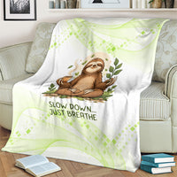Meditating Sloth Hermit Day Blanket Just Breathe Mindfulness Coffee Animal