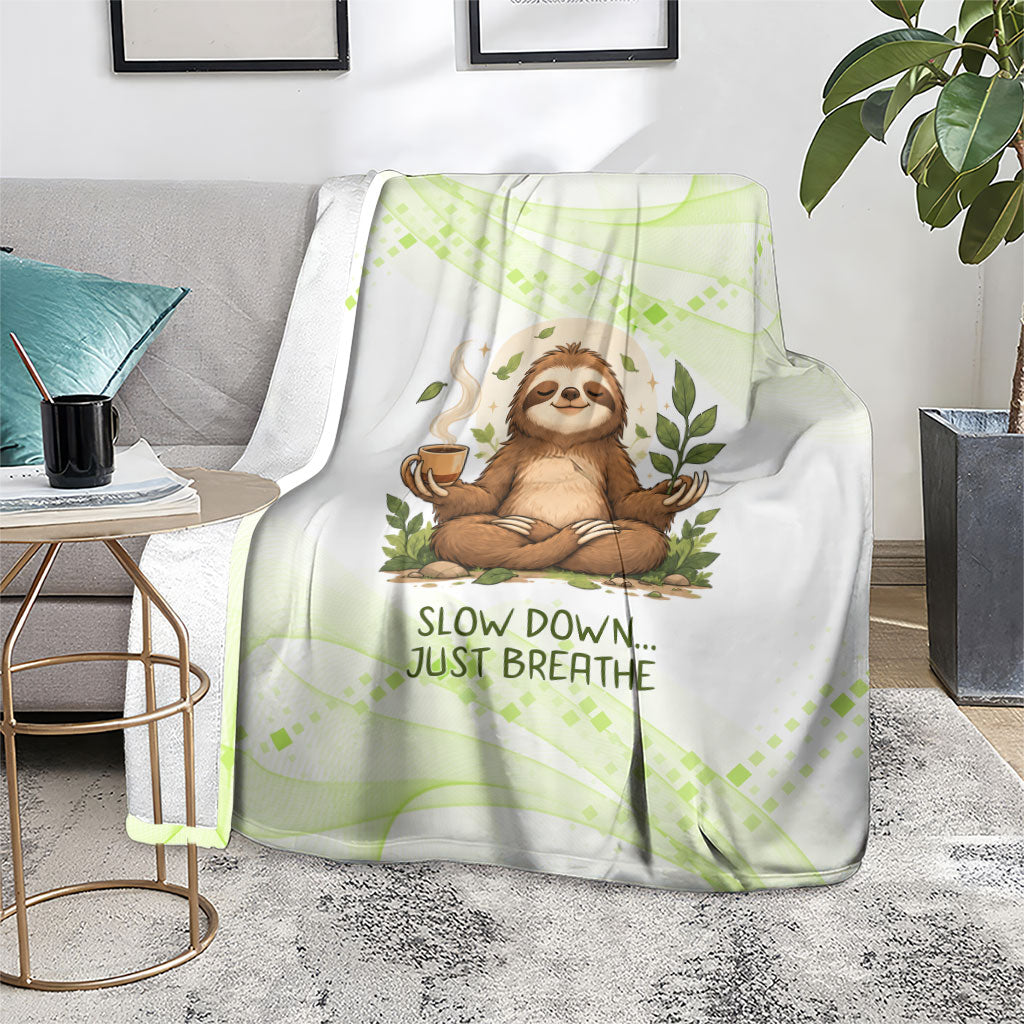Meditating Sloth Hermit Day Blanket Just Breathe Mindfulness Coffee Animal