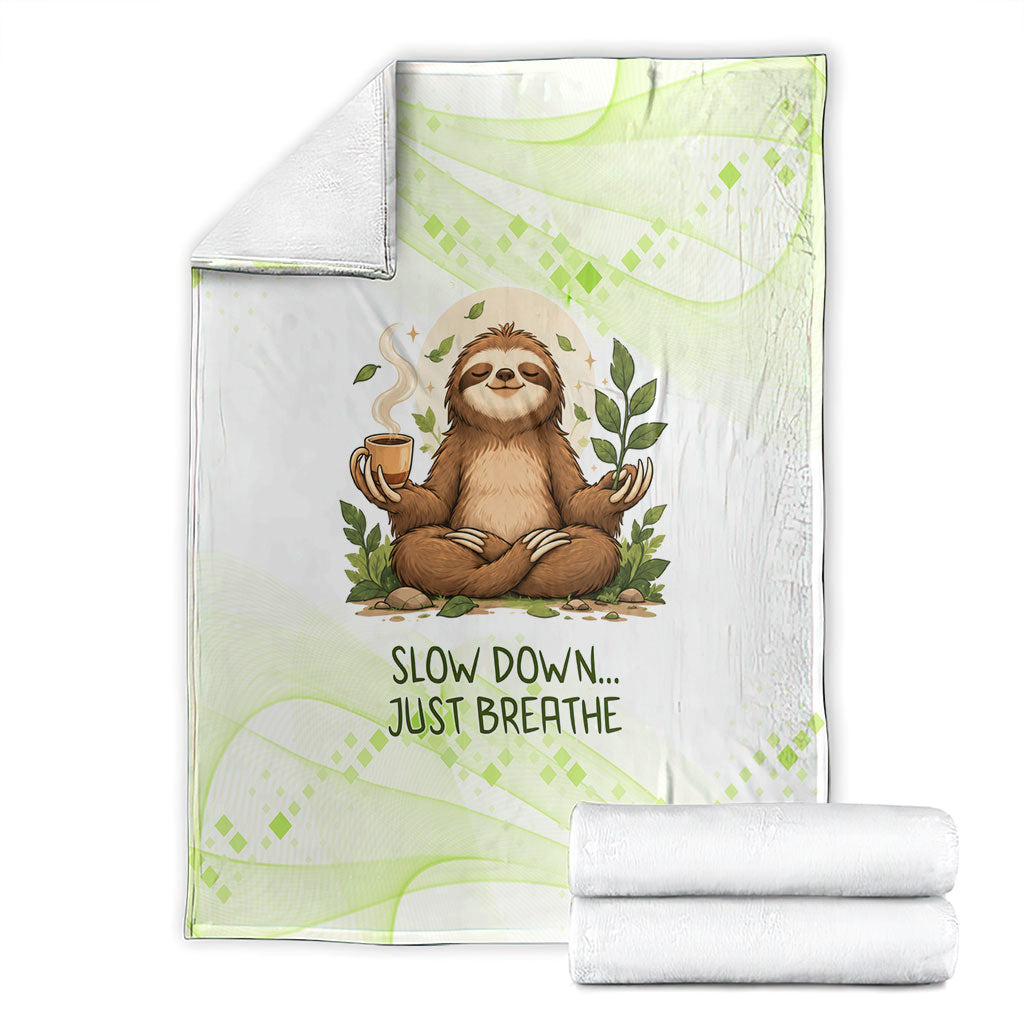 Meditating Sloth Hermit Day Blanket Just Breathe Mindfulness Coffee Animal