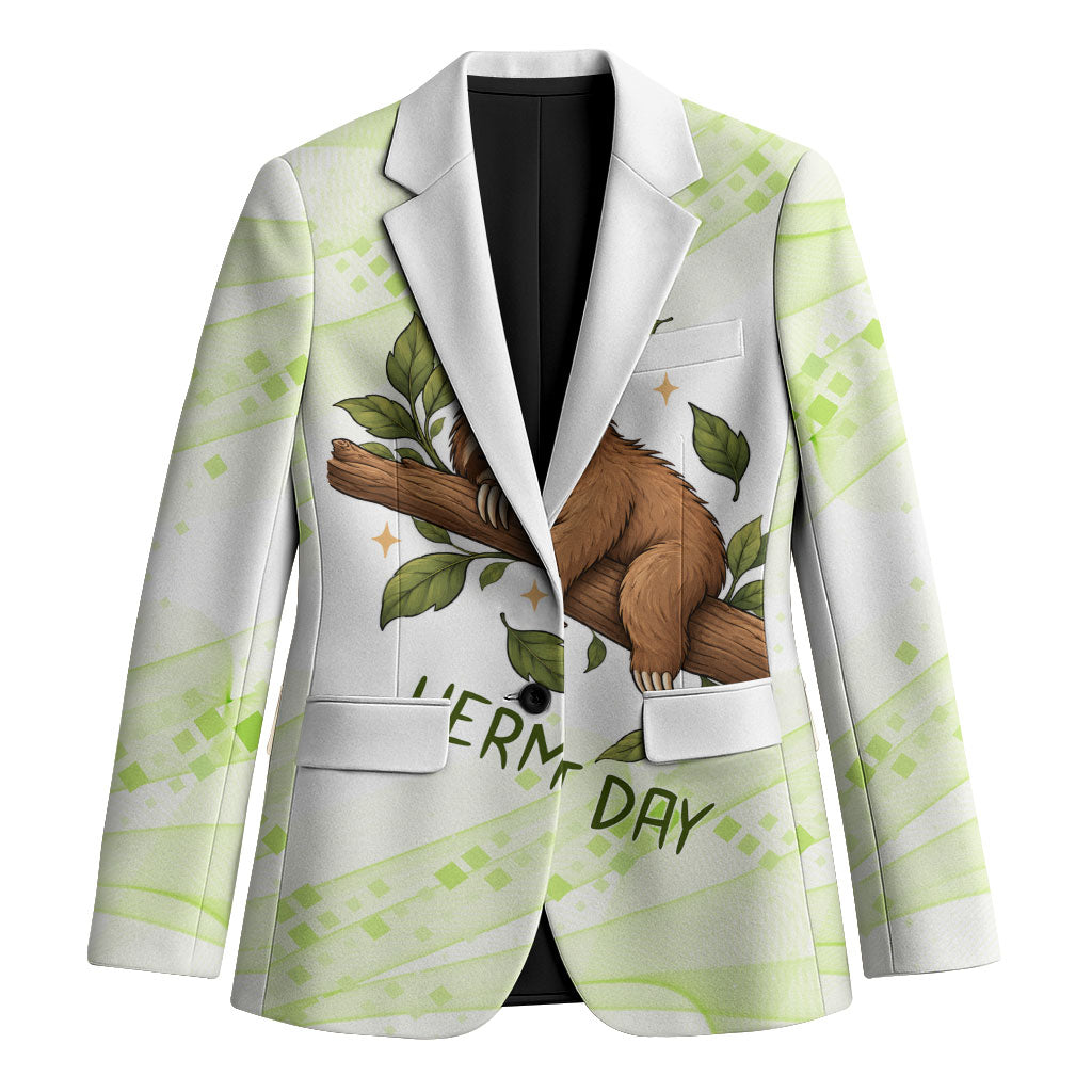 Meditating Sloth Hermit Day Blazer Just Breathe Mindfulness Coffee Animal