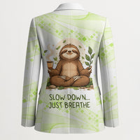 Meditating Sloth Hermit Day Blazer Just Breathe Mindfulness Coffee Animal