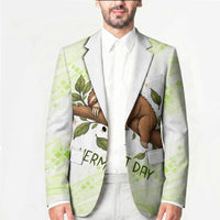 Meditating Sloth Hermit Day Blazer Just Breathe Mindfulness Coffee Animal