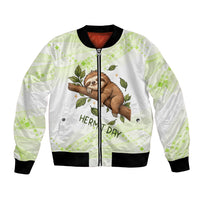 Meditating Sloth Hermit Day Bomber Jacket Just Breathe Mindfulness Coffee Animal