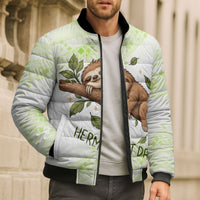 Meditating Sloth Hermit Day Bomber Puffer Jacket Just Breathe Mindfulness Coffee Animal