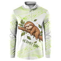 Meditating Sloth Hermit Day Button Sweatshirt Just Breathe Mindfulness Coffee Animal