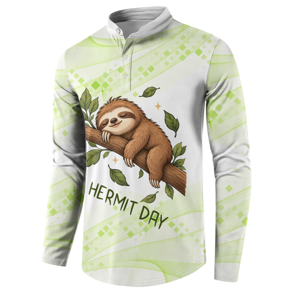 Meditating Sloth Hermit Day Button Sweatshirt Just Breathe Mindfulness Coffee Animal