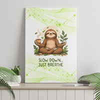 Meditating Sloth Hermit Day Canvas Wall Art Just Breathe Mindfulness Coffee Animal