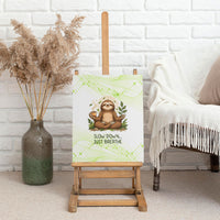 Meditating Sloth Hermit Day Canvas Wall Art Just Breathe Mindfulness Coffee Animal