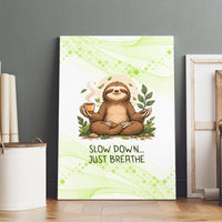 Meditating Sloth Hermit Day Canvas Wall Art Just Breathe Mindfulness Coffee Animal