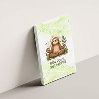 Meditating Sloth Hermit Day Canvas Wall Art Just Breathe Mindfulness Coffee Animal