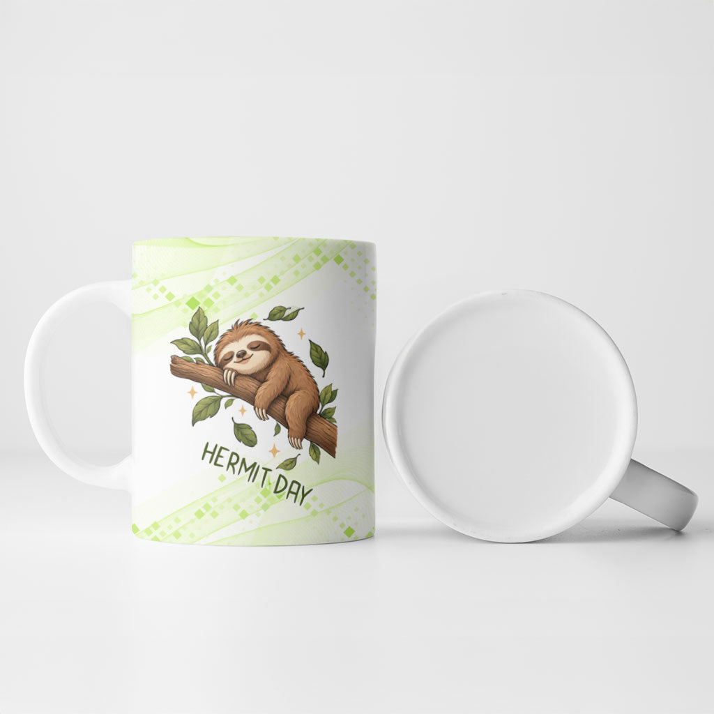 Meditating Sloth Hermit Day Ceramic Mug Just Breathe Mindfulness Coffee Animal