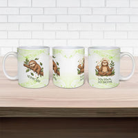 Meditating Sloth Hermit Day Ceramic Mug Just Breathe Mindfulness Coffee Animal
