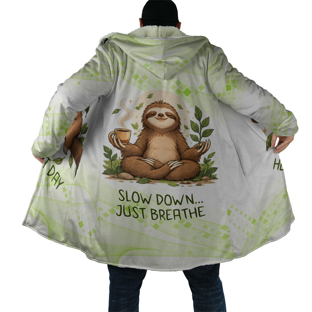 Meditating Sloth Hermit Day Cloak Just Breathe Mindfulness Coffee Animal