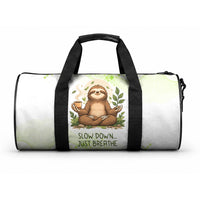 Meditating Sloth Hermit Day Duffle Bag Just Breathe Mindfulness Coffee Animal