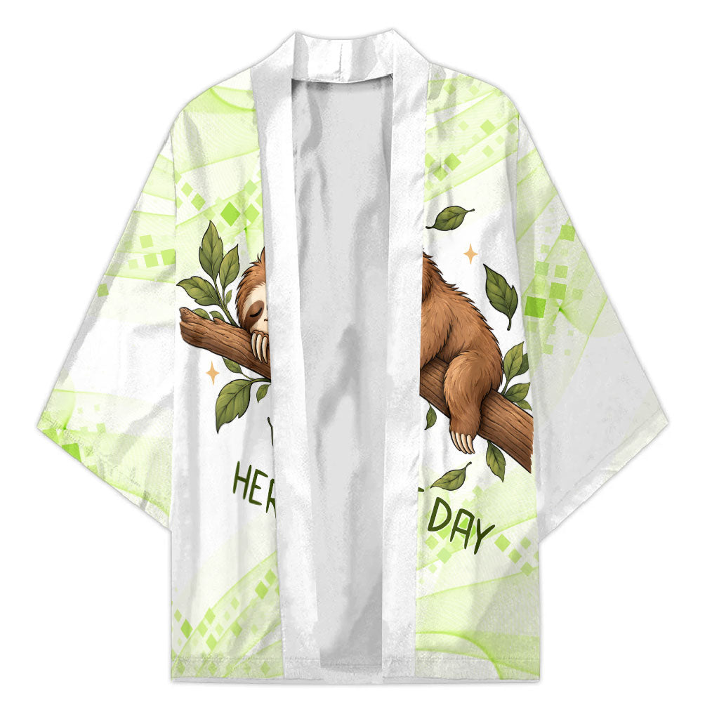 Meditating Sloth Hermit Day Kimono Just Breathe Mindfulness Coffee Animal