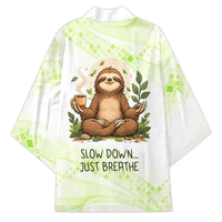 Meditating Sloth Hermit Day Kimono Just Breathe Mindfulness Coffee Animal