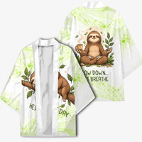 Meditating Sloth Hermit Day Kimono Just Breathe Mindfulness Coffee Animal