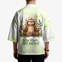 Meditating Sloth Hermit Day Kimono Just Breathe Mindfulness Coffee Animal
