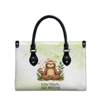 Meditating Sloth Hermit Day Leather Bag Just Breathe Mindfulness Coffee Animal